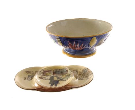 Three Royal Doulton Dickensware series items, plus a Wedgwood moulded ceramic vegetable bowl, and a Staunton chess set (5)