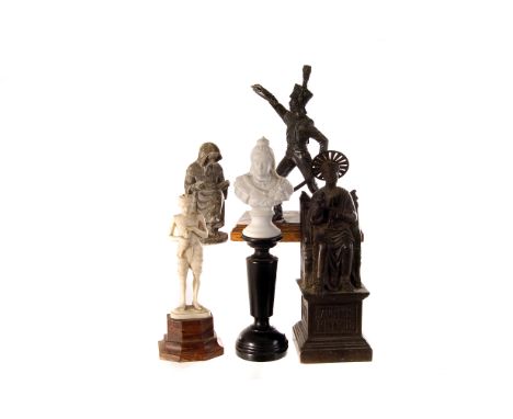 A spelter figure of St Peter,  a German bisque bust model of Queen Victoria, a 19th century ivory Indian carved figure of a f