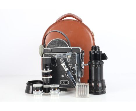 A Bolex H16 Reflex Cine Camera, serial no 1804405, motor working, body G-VG, some deterioration to eye cup, with Som Berthiot