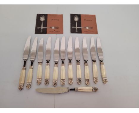 A canteen of Georg Jensen silver handled cutlery, acanthus 'Dronning' pattern (125 pieces) comprising twelve teaspoons, table