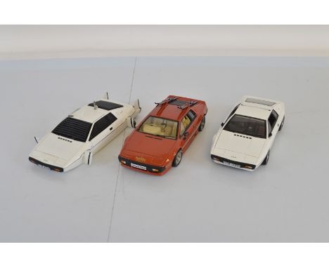 Three Autoart Lotus Esprit 1:18 scale models, including The Spy Who Loved Me Submarine, For Your Eyes Only Turbo Esprit and o