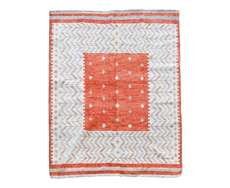 A Swedish design soumak style flat-weave kilim rug, modern, rug, terracotta and cream255 x 196cmIn good order with only surfa