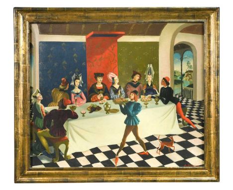 § Anna Katrina Zinkeisen (1901-1976) The Court Banquetsigned 'A.ZiNKeisen' (lower right)oil on canvas62 x 75cmWith some scatt
