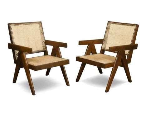 Pierre Jeanneret (1896-1967) for Chandigarh,  a pair of caned teak 'Easy' armchairs, circa 1955 78 x 53 x 63cm  Pierre Jeanne