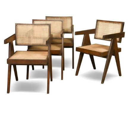 Pierre Jeanneret (1896-1967) for Chandigarh,  a set of four caned teak PJ-010100T chairs, known as 'Office cane chairs' or 'S
