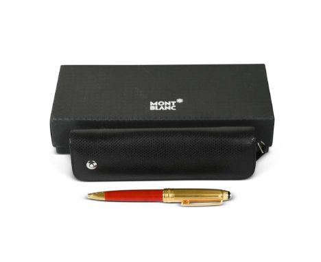 A Montblanc Meisterstuck ballpoint pen, of compact design within leather pouch and box11cm longIn very good condition, workin