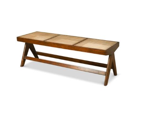 Pierre Jeanneret (1896-1967) for Chandigarh,  a model 'PJ-010903' teak and cane bench, circa 1955 46 x 138.5 x 46cm  Pierre J