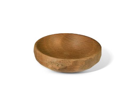 Robert 'Mouseman' Thompson of Kilburn, a carved English oak bowl, of typical form, the exterior rim with adzed finish and car