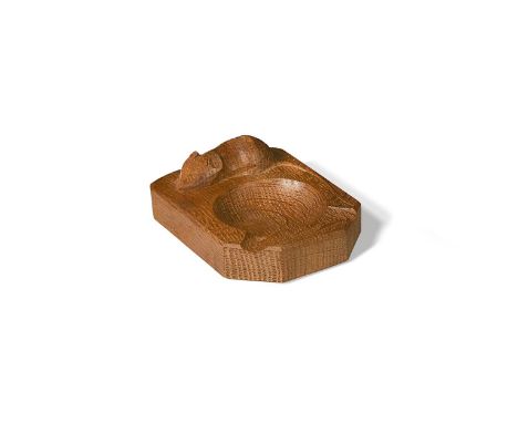 Robert 'Mouseman' Thompson of Kilburn, a carved English oak ashtray, a carved English oak ashtray with concave bowl and groov