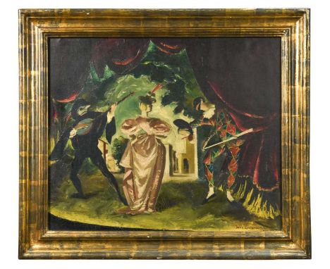 § Doris Zinkeisen (1898-1991) Harlequin and Pierrotsigned 'Doris Zinkeisen' (lower right) oil on canvas49.5 x 60cmCanvas is l