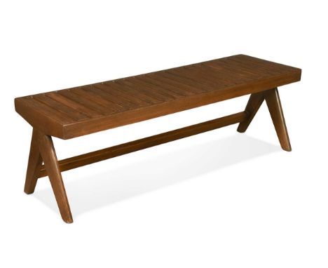 Pierre Jeanneret (1896-1967) for Chandigarh,  a model 'PJ-010902' slatted teak bench, circa 1955 44 x 138.5 x 46cm  Pierre Je