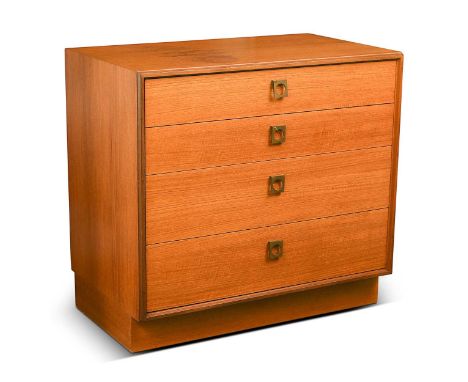 R. Bennett for G-Plan, a 'Form 5' teak chest of drawers, the rectangular top over four graduated drawers with brass drop hand