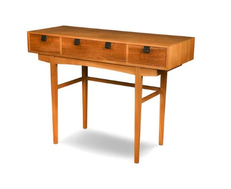 § Francis Zanker (1928-2023), a modernist Cotswold School walnut writing or side table, the three frieze drawers with ebony p