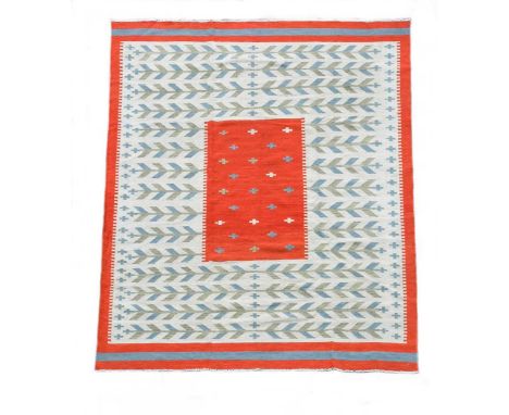 A Swedish design soumak style flat-weave kilim rug, modern, of Scandinavian floral design307 x 245cm