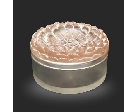 Dahlia, an R. Lalique frosted and polished glass box and cover, model no. 619, of circular form, the lid modelled in high-rel