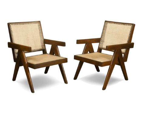 Pierre Jeanneret (1896-1967) for Chandigarh,  a pair of caned teak 'Easy' armchairs, circa 1955 78 x 53 x 63cm  Pierre Jeanne