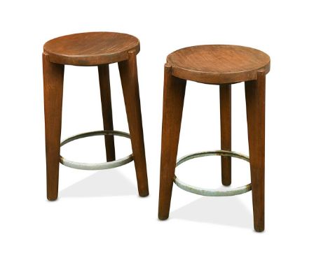 Pierre Jeanneret (1896-1967) for Chandigarh,  a pair of circular teak stools, circa 1965, each with a dished circular seat ra