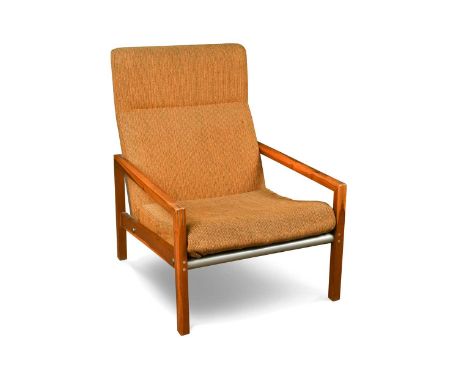 Ernest Race (1913-1964), a yew wood-framed 'Sheppey' armchair, with original wool-upholstered cushion seat and back, the arms