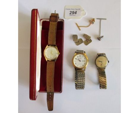 A small collection of gents jewellery, to include: a Garrard & Co gents presentation wristwatch with leather strap, cufflinks
