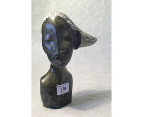 A Square Chikwanda (born 1972).  'Leaf Head', lemon opal stone bust study of an African lady.