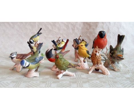 A collection of eleven Goebel birds, various, including: blue tit, owl, green finch, bull finch etc., each matt glazed.