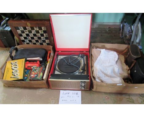 A circa 1960's Ultra record player, together with a lace christening gown and other similar items, two cased pairs of binocul