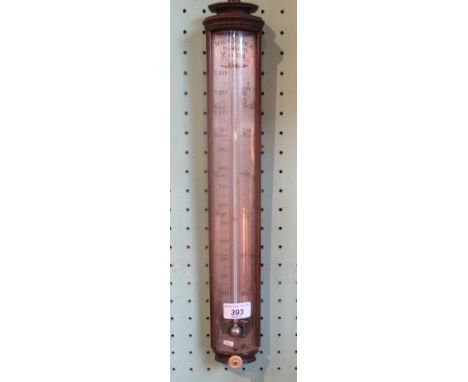 W & S Jones, London.  A 19th century mahogany framed thermometer with silvered gauge in a glazed bow front case. Condition Re