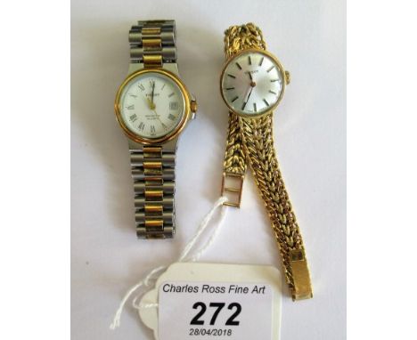 A lady's 18ct gold Tissot wristwatch, with brushed circular champagne dial and baton numerals, to a woven fancy link bracelet