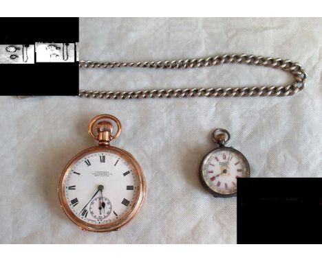 Dennison gold plated cased Northern Goldsmiths Company of Newcastle gents open faced fob watch, a lady's Parisian silver case
