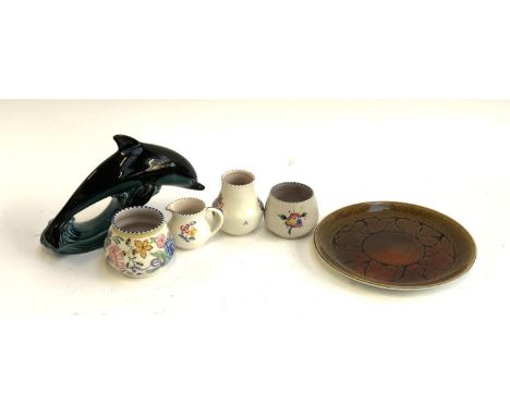 A quantity of Poole pottery to include an Aegean plate, Dolphin and vases (6) 