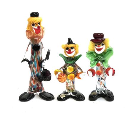 Three small Murano glass clown figures, 17cmH, 19cmH and 23cmH 