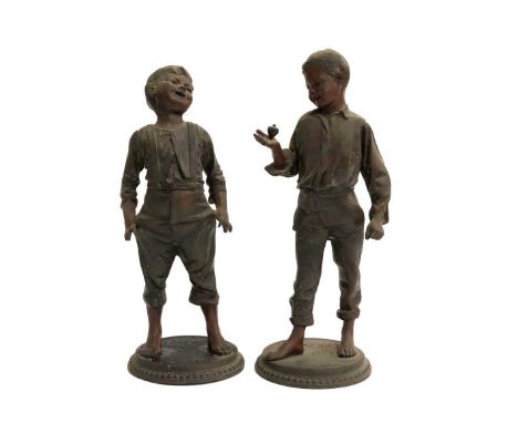After Ernest Rancoulet, a pair of spelter figures of young boys, approx. 29cmH 