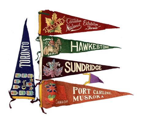 Six vintage Canadian souvenir pennant flags 
