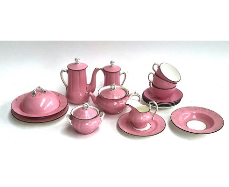 A Mintons pink porcelain tea service (AF with staple repairs), comprising 16 pieces 