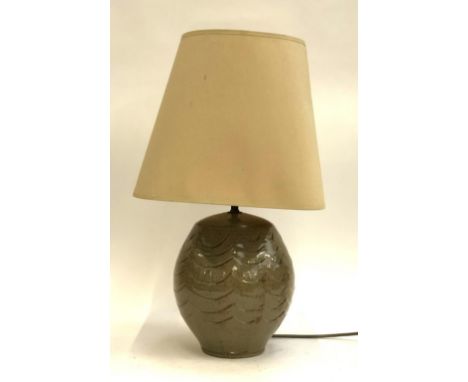 A studio pottery table lamp, 52cmH to top of shade 