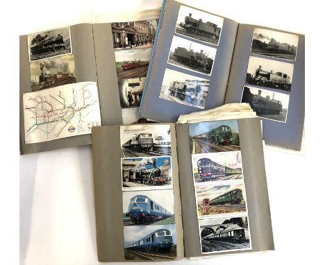 POSTCARDS: British steam railways (many engines inc. Flying Scot etc.) in three 50s/60s scrapbooks (many cards are earlier vi