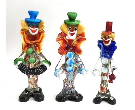 Three large Murano glass clown figures, 34cmH, 38cmH and 40cmH 