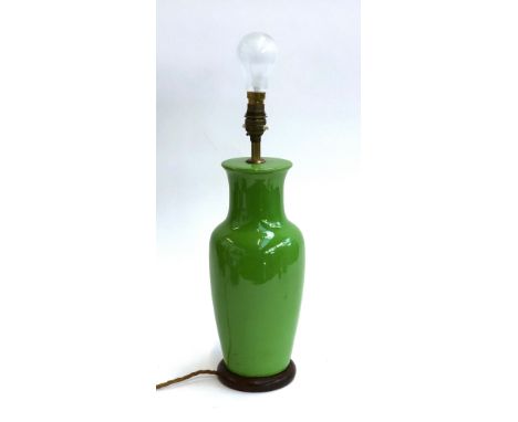 A green glazed ceramic table lamp, 47cmH 