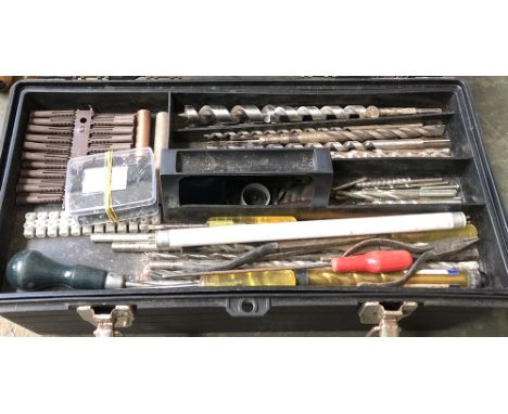 A toolbox containing a quantity of drillbits and tools; together with a further crate of fittings 