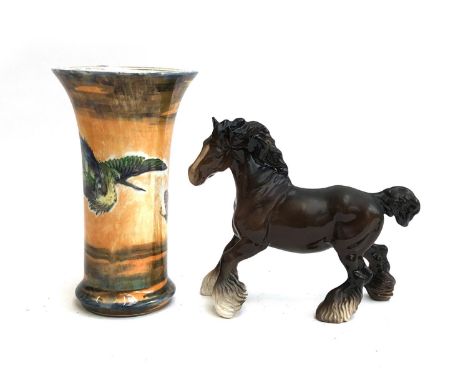 A Beswick figurine of a shire horse, 20cmH and an Art Deco  lustre vase by BP Co. Ltd Scotland, 'San Tai' pattern, 25.5cmH 