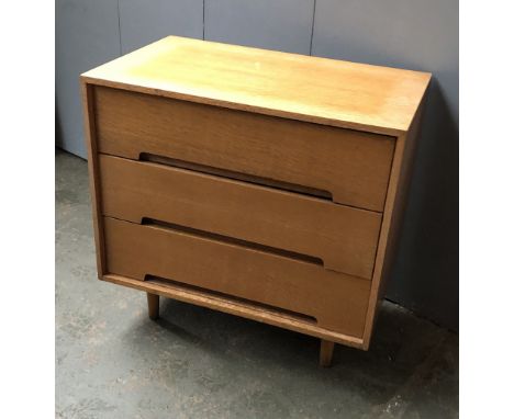 A Stag furniture mid century light oak chest of three drawers, 76x46x74cmH 