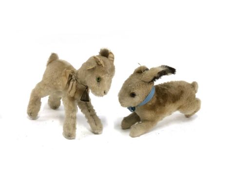 A Steiff style lamb and rabbit, 19cm and 15cm high 
