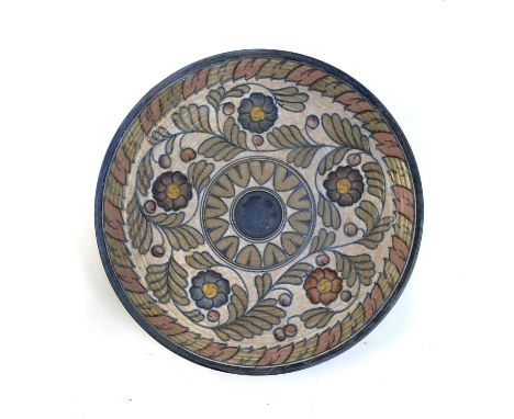 A Charlotte Rhead Crown Ducal tube lined charger, 32cmD 