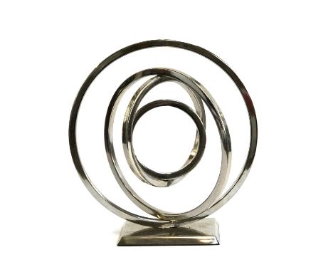 A chrome sculpture of concentric circles, 33cmH 