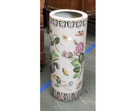 A Chinese style ceramic stick stand, depicting flowers and butterflies, 62cmH 