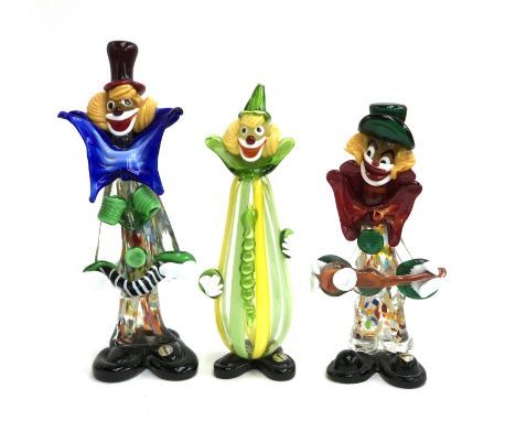 Three Murano glass clown figures, 17cmH, 18cmH and 31cmH 