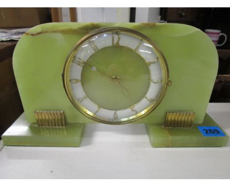 A Garrard green onyx mantel clock with Arabic numerals, 6 1/2"h 
