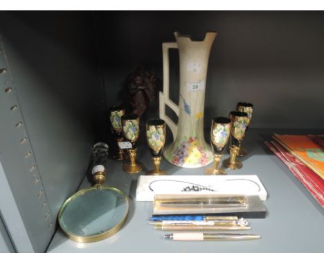 A selection of pens including Parker rolled gold and Radford vase