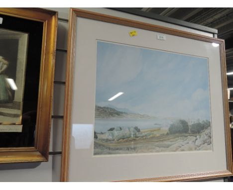 A full colour print depicting shore line and homestead