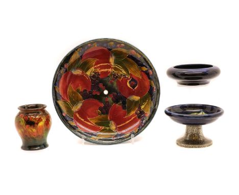 A Moorcroft pottery 'Pansy' pattern and Tudric pewter mounted dish,11.5cm diameter, together with a flambe 'Leaf and Berry' v